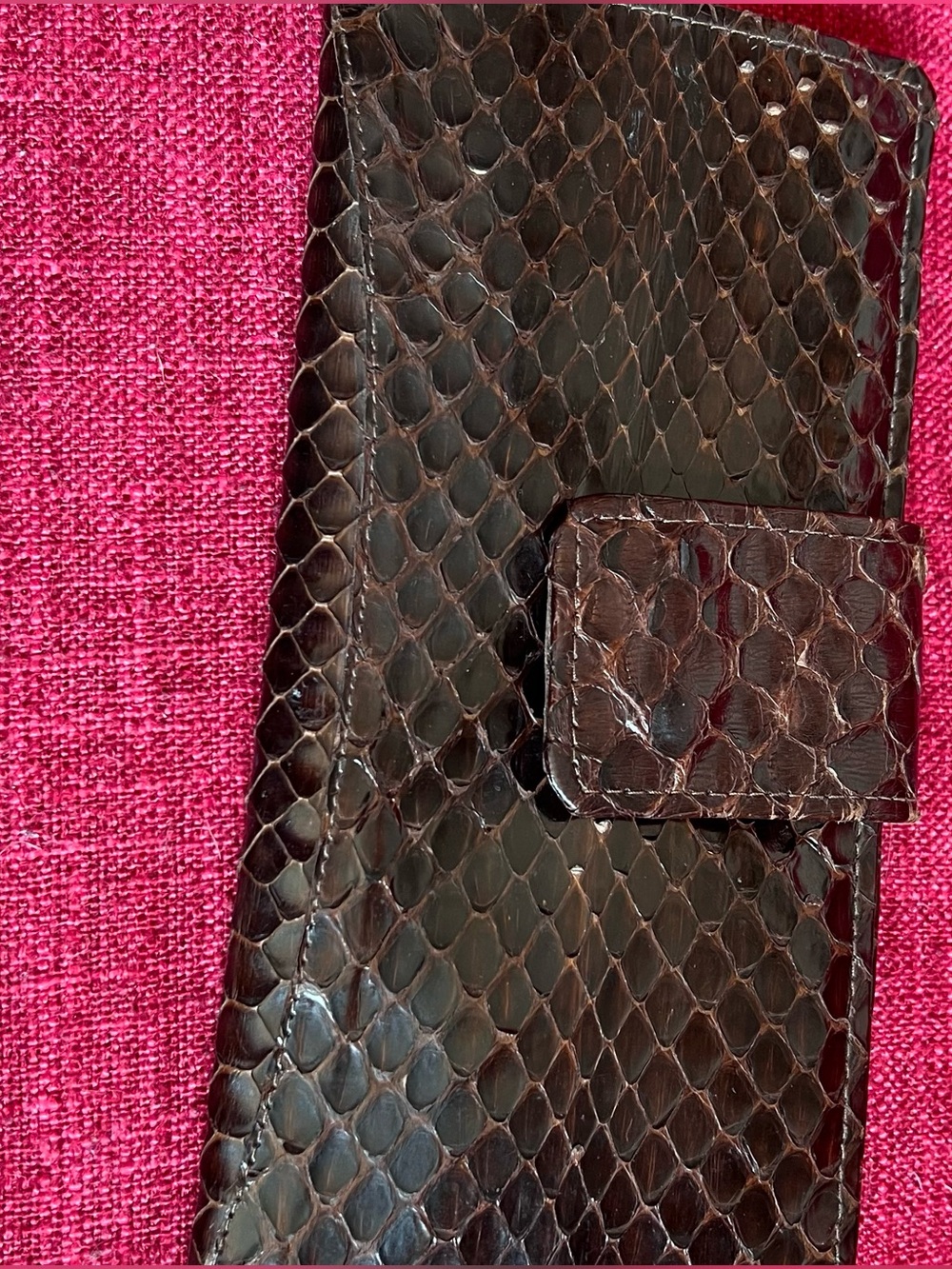 Vintage Genuine Snakeskin Leather Wallet / Clutch – Brown
